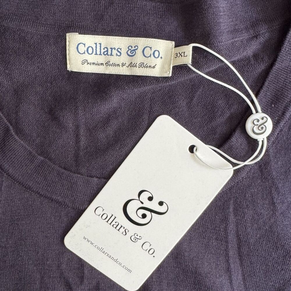 COLLARS & CO Lucca Luxury Touch Cotton Silk T-Shirt Short Sleeve Navy NWT 3XL - Picture 5 of 6
